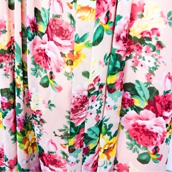 Pink Floral Maxi Dress White Crochet Bustier Partially Open Back Speghetti Strap - Picture 10 of 10